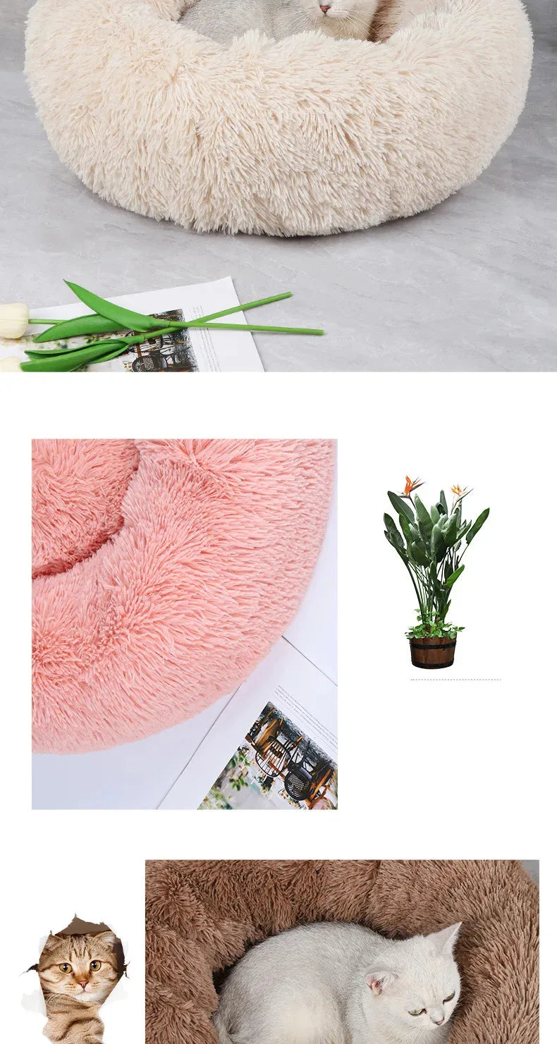 Ninho de pelúcia para animais de estimação, ninho de gato de inverno, ninho de cachorro, quente, removível e lavável, redondo, cama para animais de estimação, decoração sazonal universal para casa