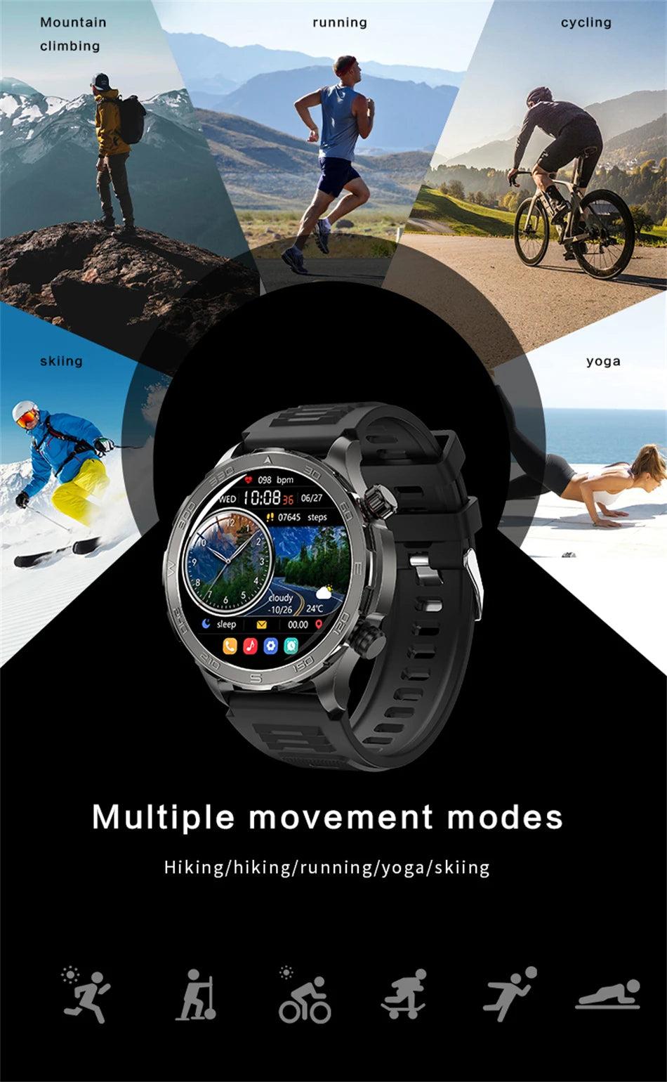 Novo relógio inteligente masculino com GPS e Bluetooth, tela AMOLED HD, frequência cardíaca, NFC, IP68, à prova d'água, esportivo, para Android e iOS, 2025