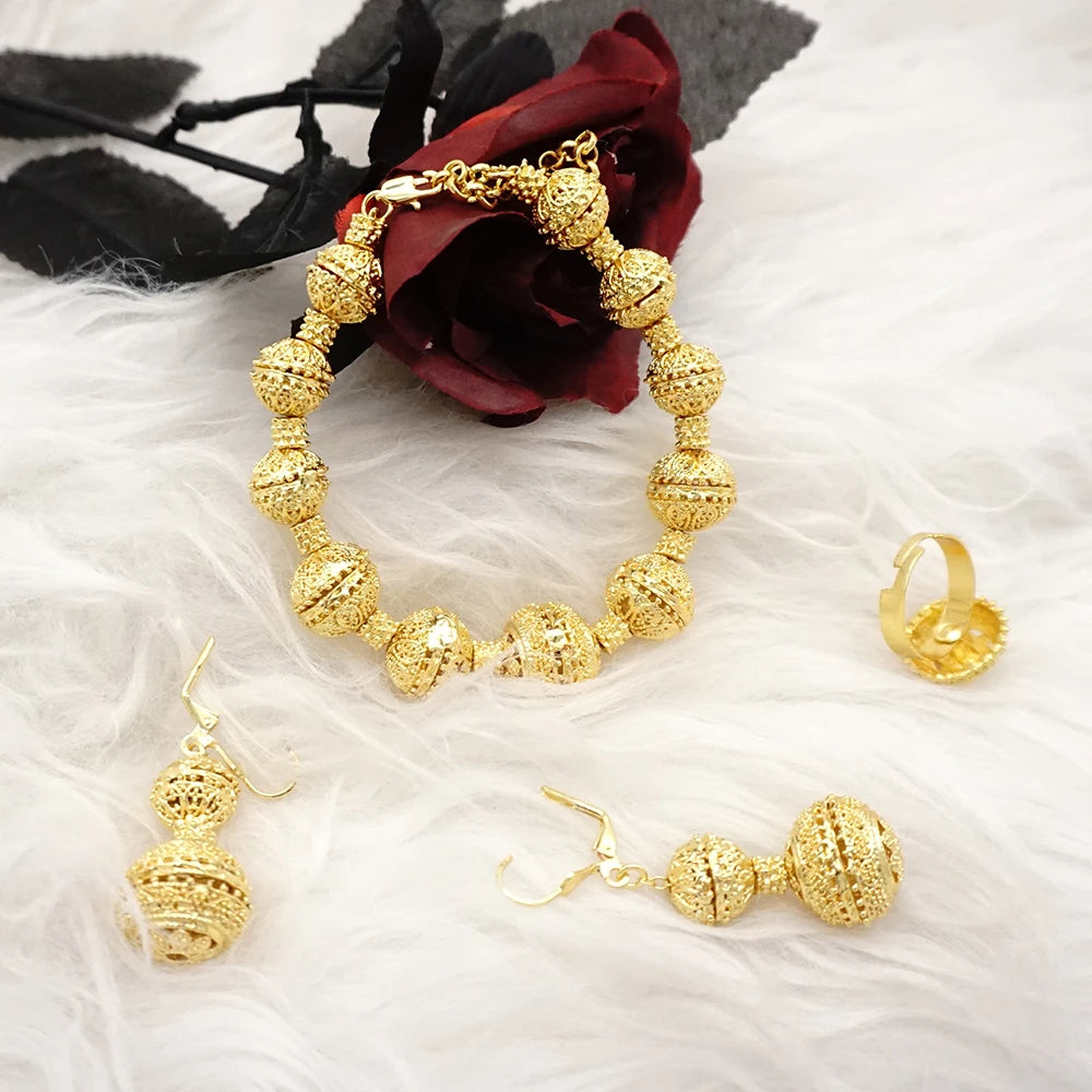 Conjuntos de joias finas 2023 para mulheres, presentes de casamento, colar, pulseira, brincos, anel, joias com contas africanas