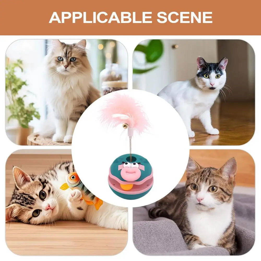 Brinquedos interativos para gatos, brinquedo interativo para gatos, bola giratória, acessórios para gatinhos com sino de penas, suprimentos para animais de estimação, jogos de enriquecimento para ambientes internos