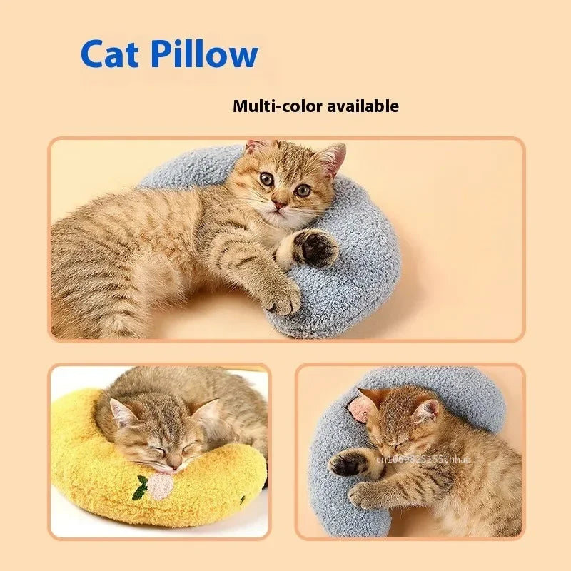 Travesseiro calmante para animais de estimação, confortável, fofo, em formato de U, almofada elástica para gatos, adequado para a pele, acessórios para animais de estimação para cães