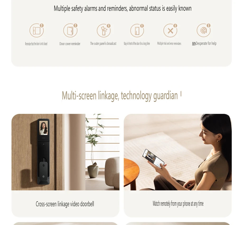 Fechadura inteligente Xiaomi 2025 com tela olho de gato, impressão digital, Bluetooth, NFC, para MiHome, fechadura push-pull com câmera