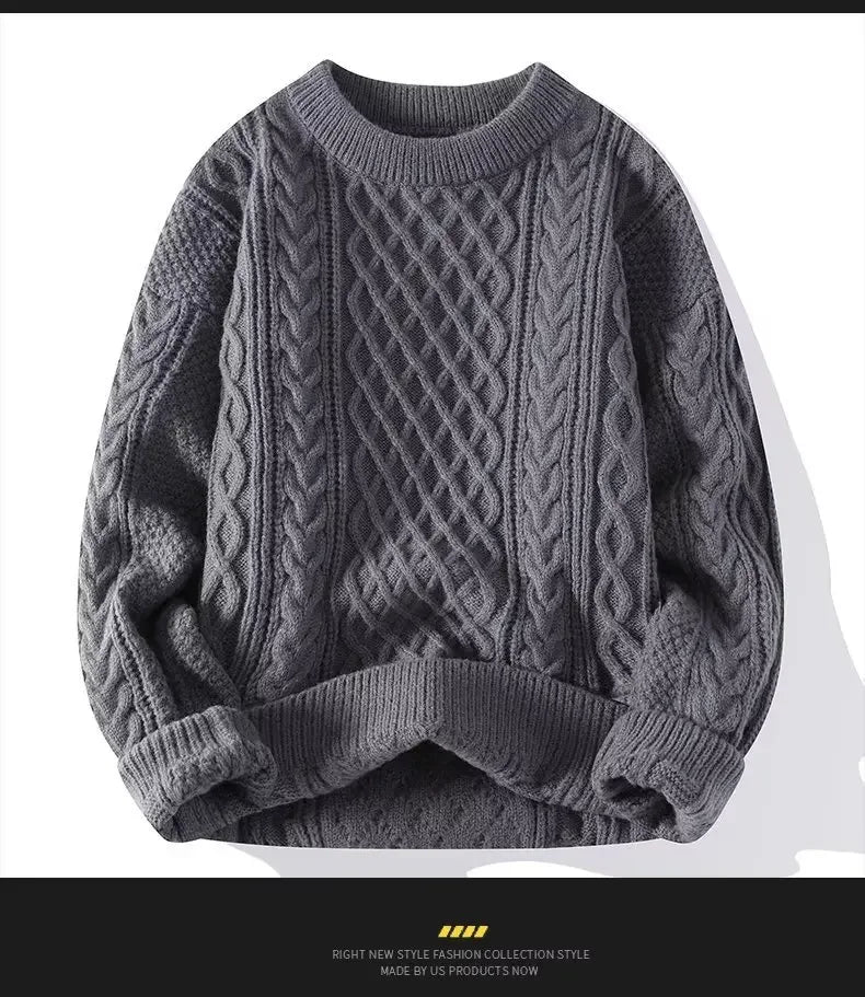 Suéter de malha da moda para homens, casual, gola redonda, quente, solto, pulôver, aconchegante, macio, flexível, moda outono inverno