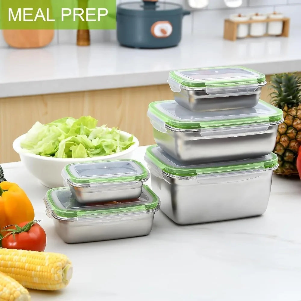 Recipiente para armazenamento de alimentos em aço inoxidável 304, grau alimentício, conjunto de 1/3, lancheira, tampa de silicone à prova de vazamentos, lavável na máquina de lavar louças, caixa Bento