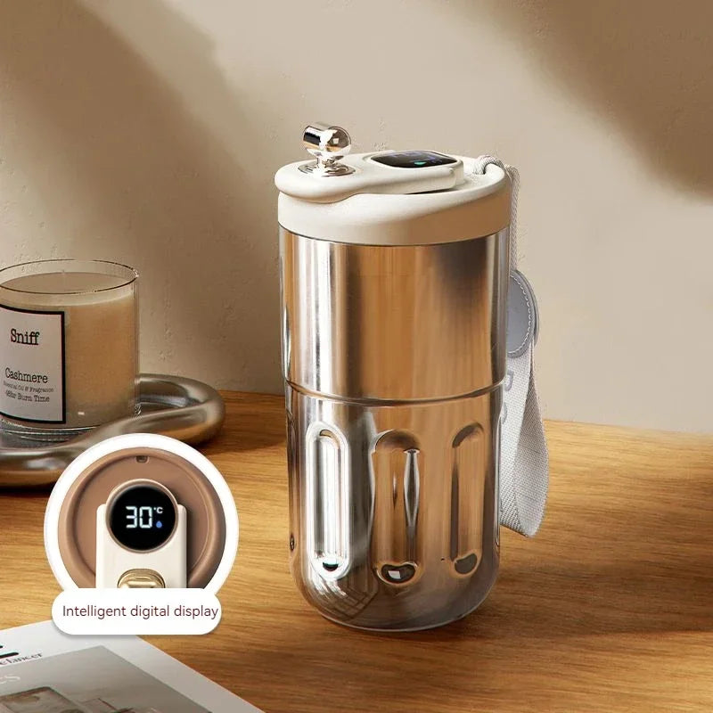 Caneca térmica de aço inoxidável com LED para café de 450 ml, garrafa térmica com display para manter frio e quente, caneca térmica para viagem e garrafa térmica a vácuo