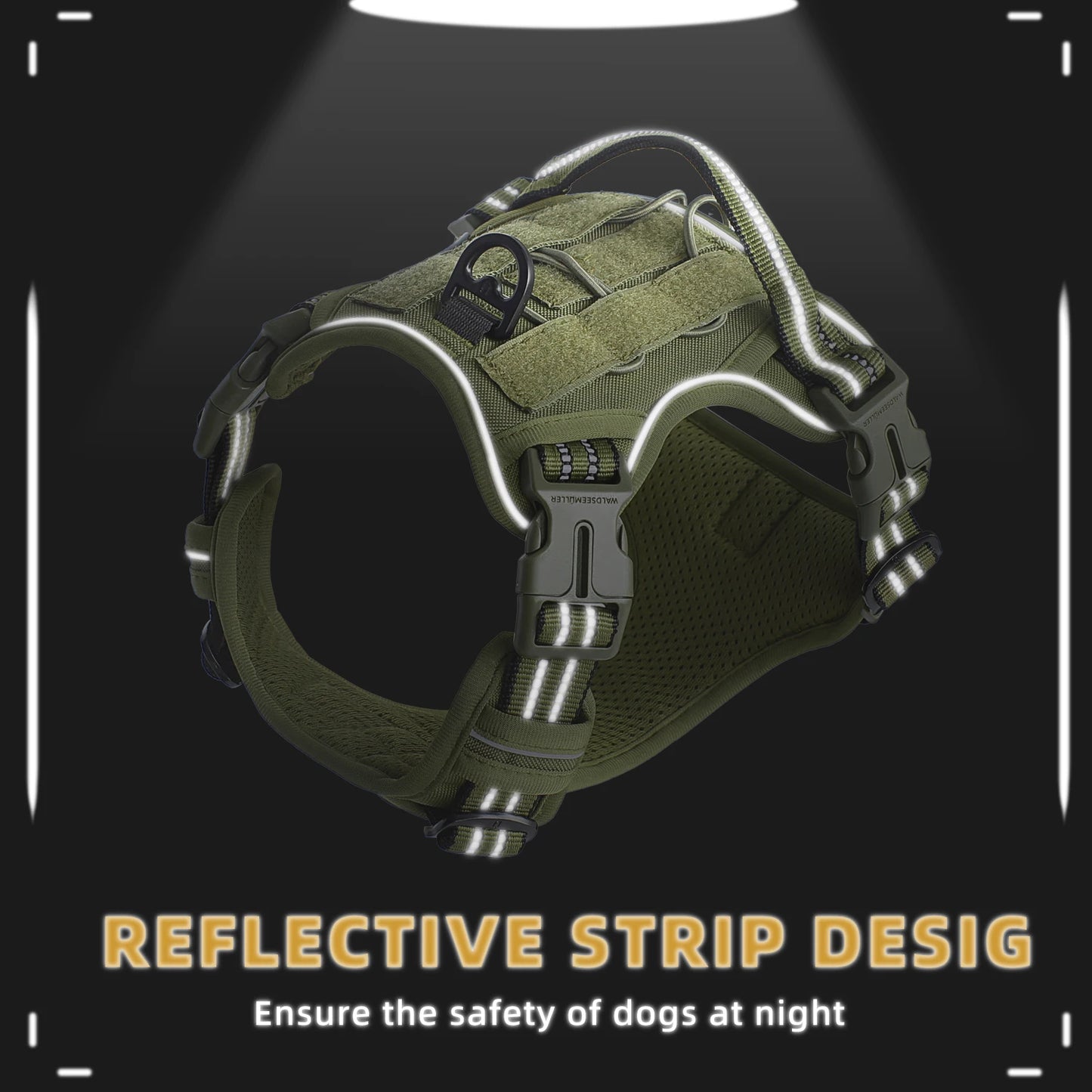 Arnês tático para cães, sem puxar, ajustável e respirável, colete MOLLE para cães de médio e grande porte, refletivo, militar