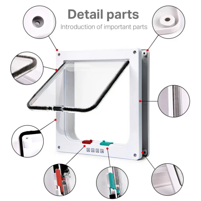 Porta magnética para animais de estimação com trava de 4 vias para gatos, portão de plástico ABS controlável, segurança para filhotes e gatinhos, kit de portas para animais de estimação
