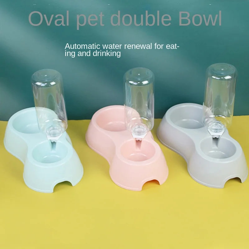 Tigela para gatos, tigela dupla para animais de estimação, tudo em um, para comer e beber água, antiderrapante, com refil automático de água
