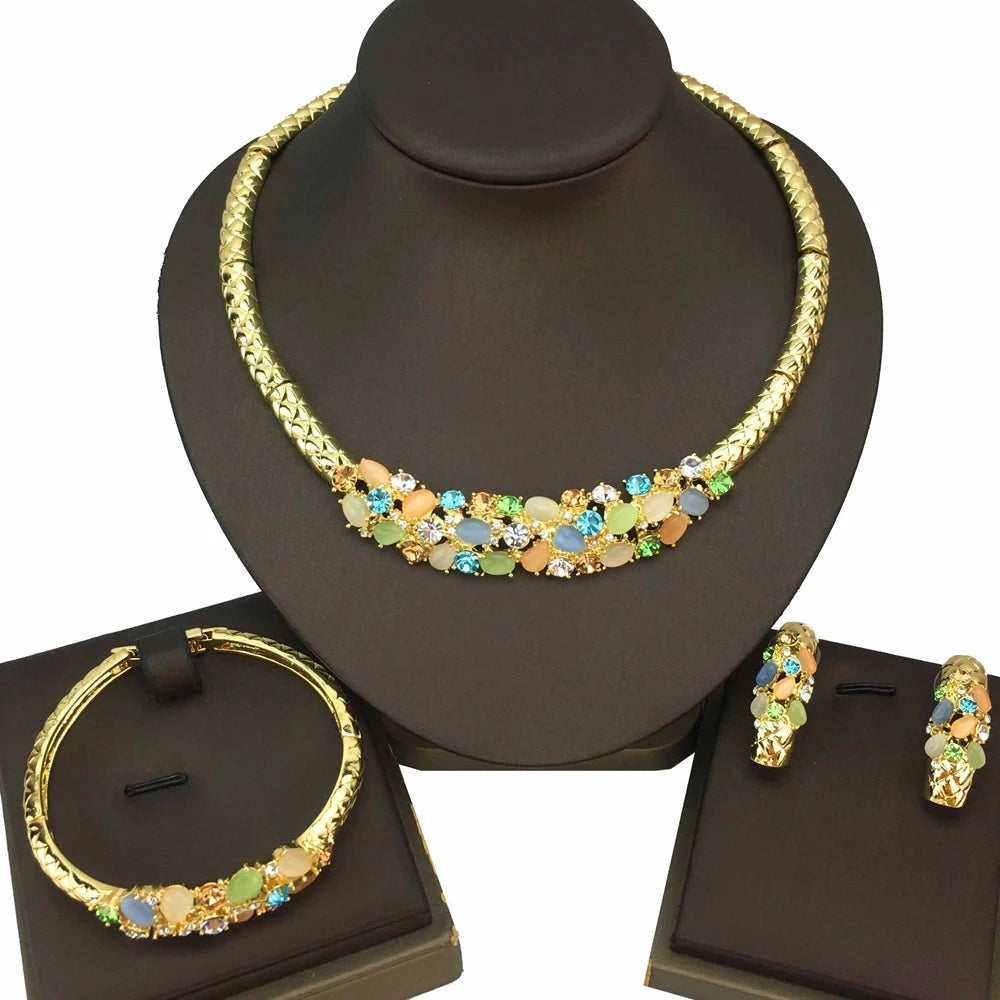 Yuminglai Dubai Fine Jewellery Conjuntos de colares de strass de alta qualidade para mulheres Aniversário Casamento FHK17061