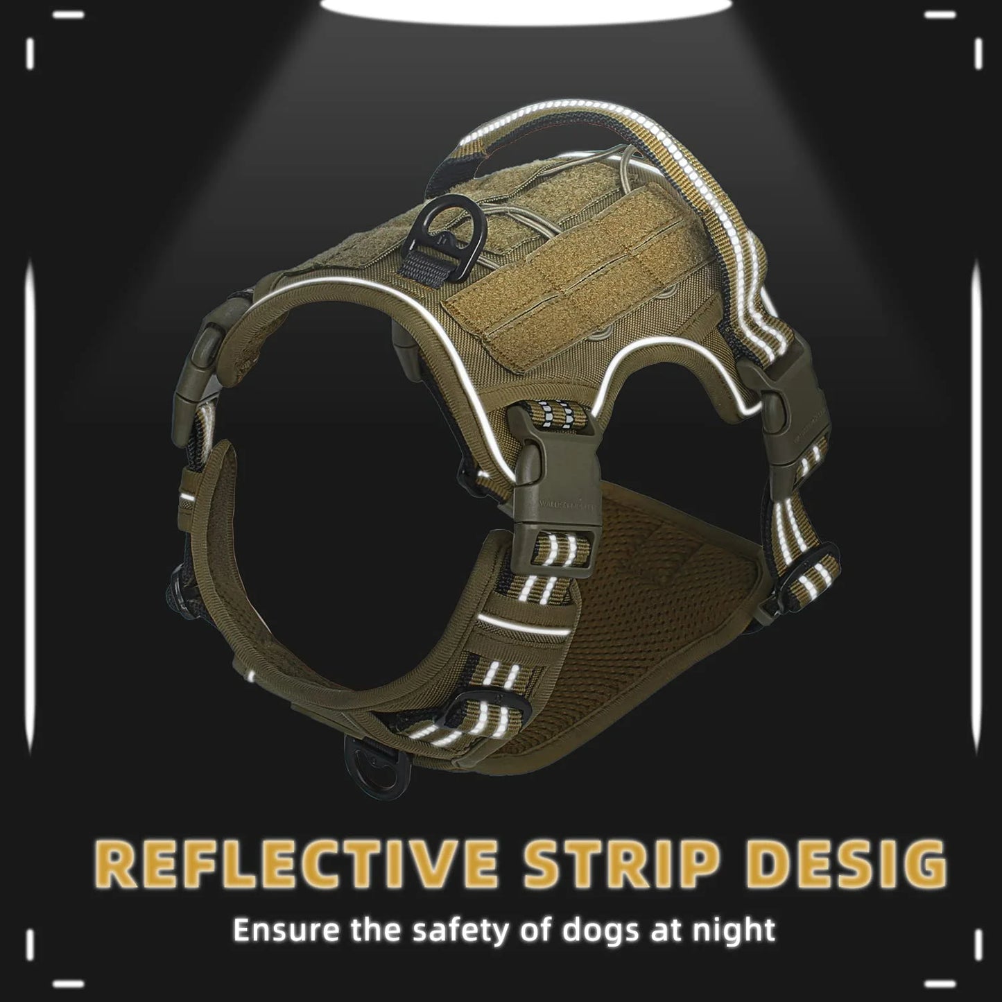 Arnês tático para cães, sem puxar, ajustável e respirável, colete MOLLE para cães de médio e grande porte, refletivo, militar