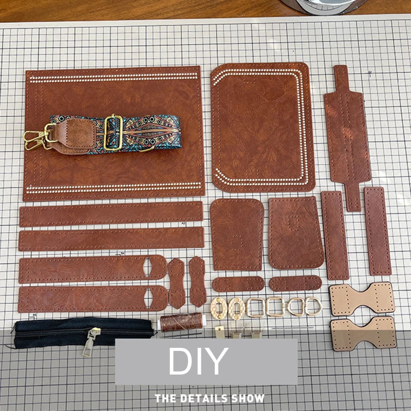 1 conjunto faça você mesmo para fazer bolsa de couro artesanal, mochila, material costurado à mão com peças, acessórios de couro feitos à mão