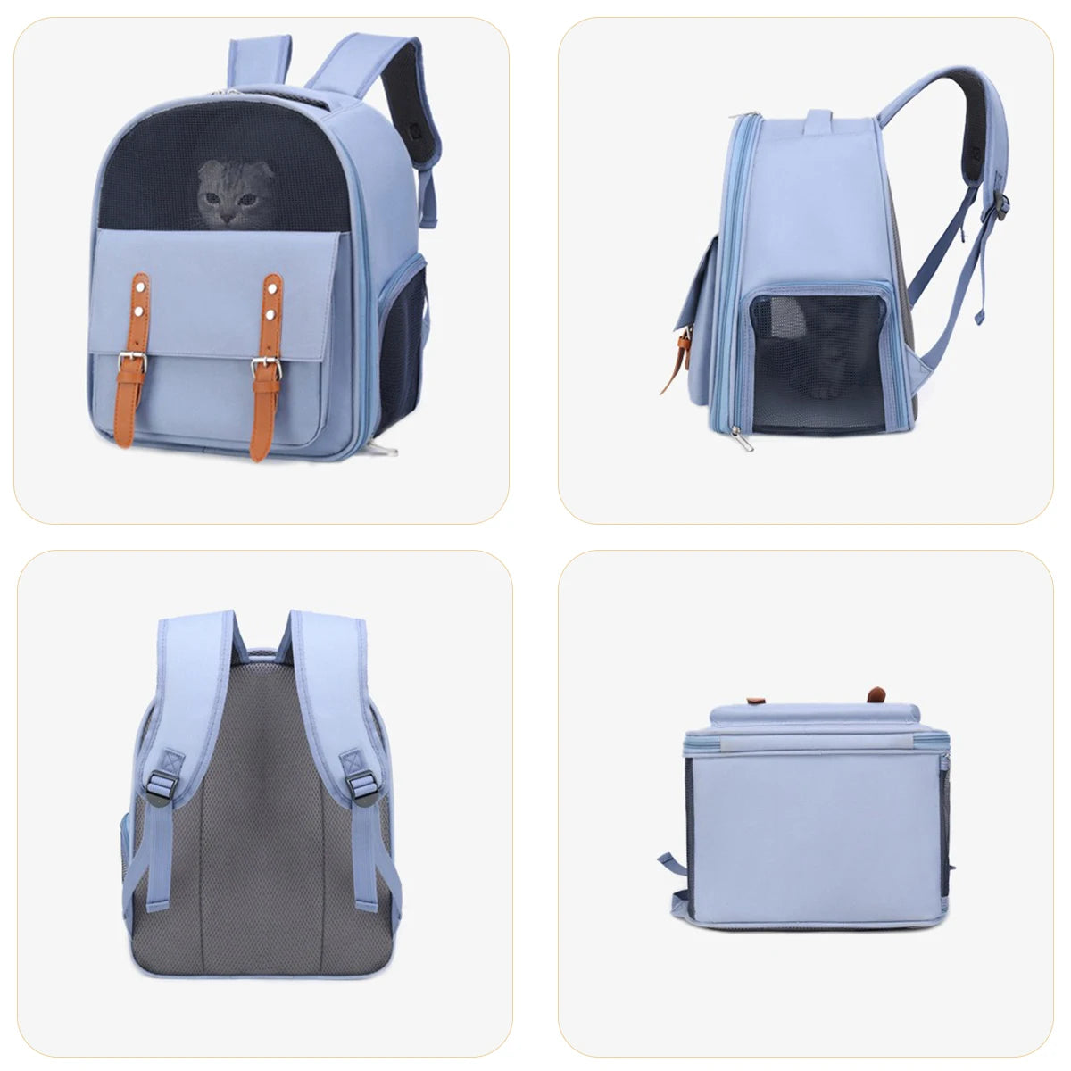 Mochila portátil para transporte de gatos - Oxford respirável e malha, alças ajustáveis ​​39 x 32 x 25 cm (15,3 x 12,5 x 9,8 pol.) para veterinário/viagem