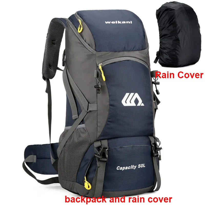 Mochila de viagem 50L para acampamento, masculina, grande, para trilhas, mochila turística, à prova d'água, para esportes ao ar livre, escalada, montanhismo, bagagem