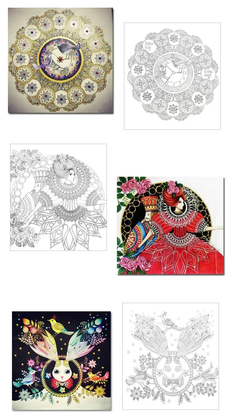 Livro de colorir de 24 páginas para crianças e adultos, alívio do estresse, matar o tempo, pintura faça você mesmo, livro de desenho, pintura, brinquedos educativos para crianças