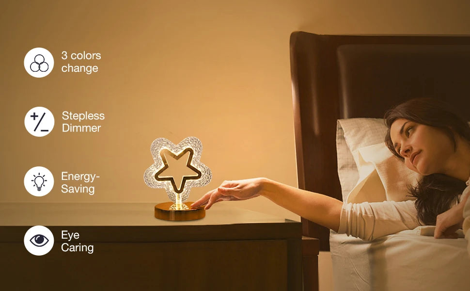 Luminária de mesa com estrela e lua, LED, iluminação decorativa, luz noturna, recarregável por USB, luz de cabeceira, luz noturna com lua e estrela