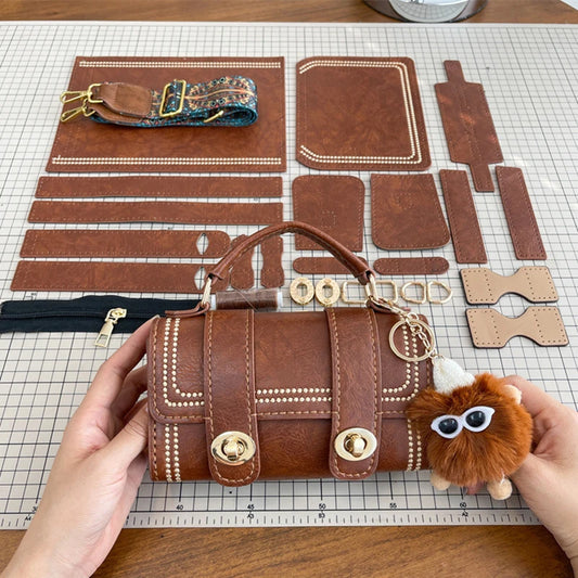 1 conjunto faça você mesmo para fazer bolsa de couro artesanal, mochila, material costurado à mão com peças, acessórios de couro feitos à mão