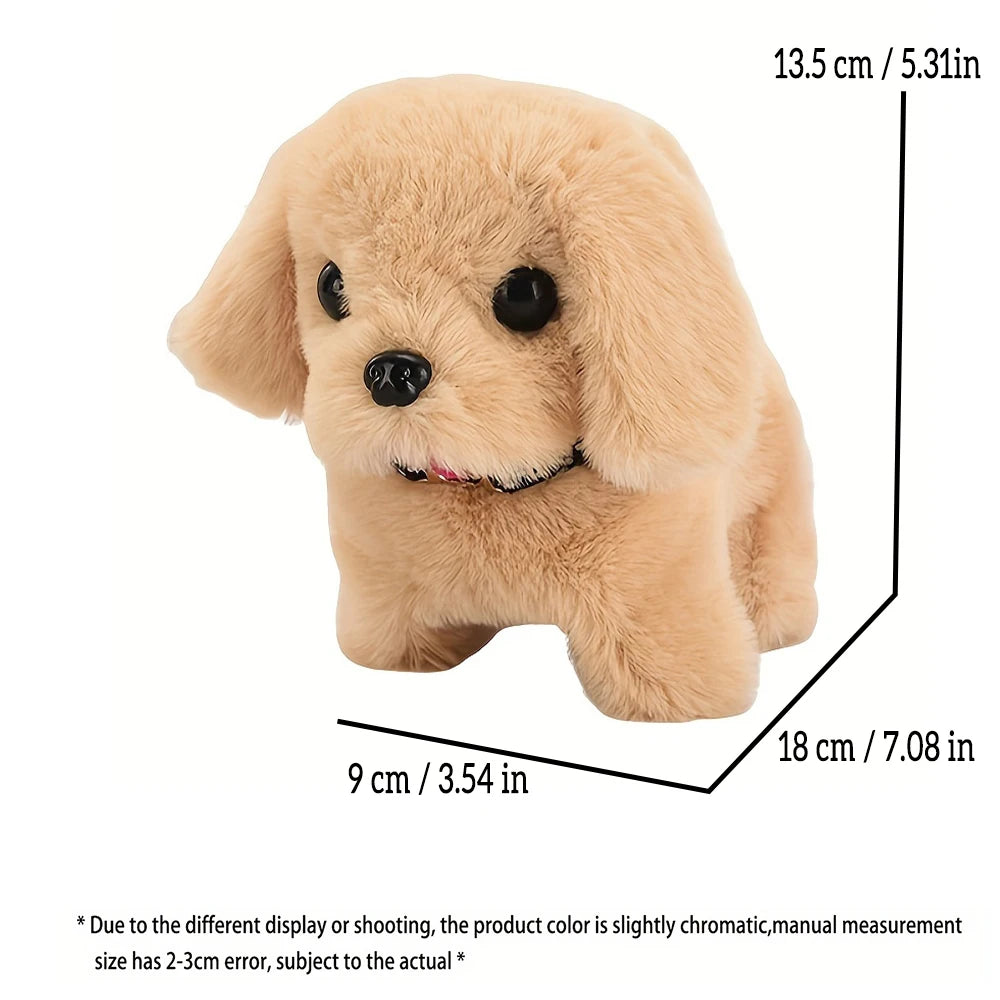 Brinquedo de pelúcia interativo eletrônico para animais de estimação, brinquedo que anda latindo e abanando o rabo, simulação de filhote de cachorro, companheiro de estimação, alimentado por bateria