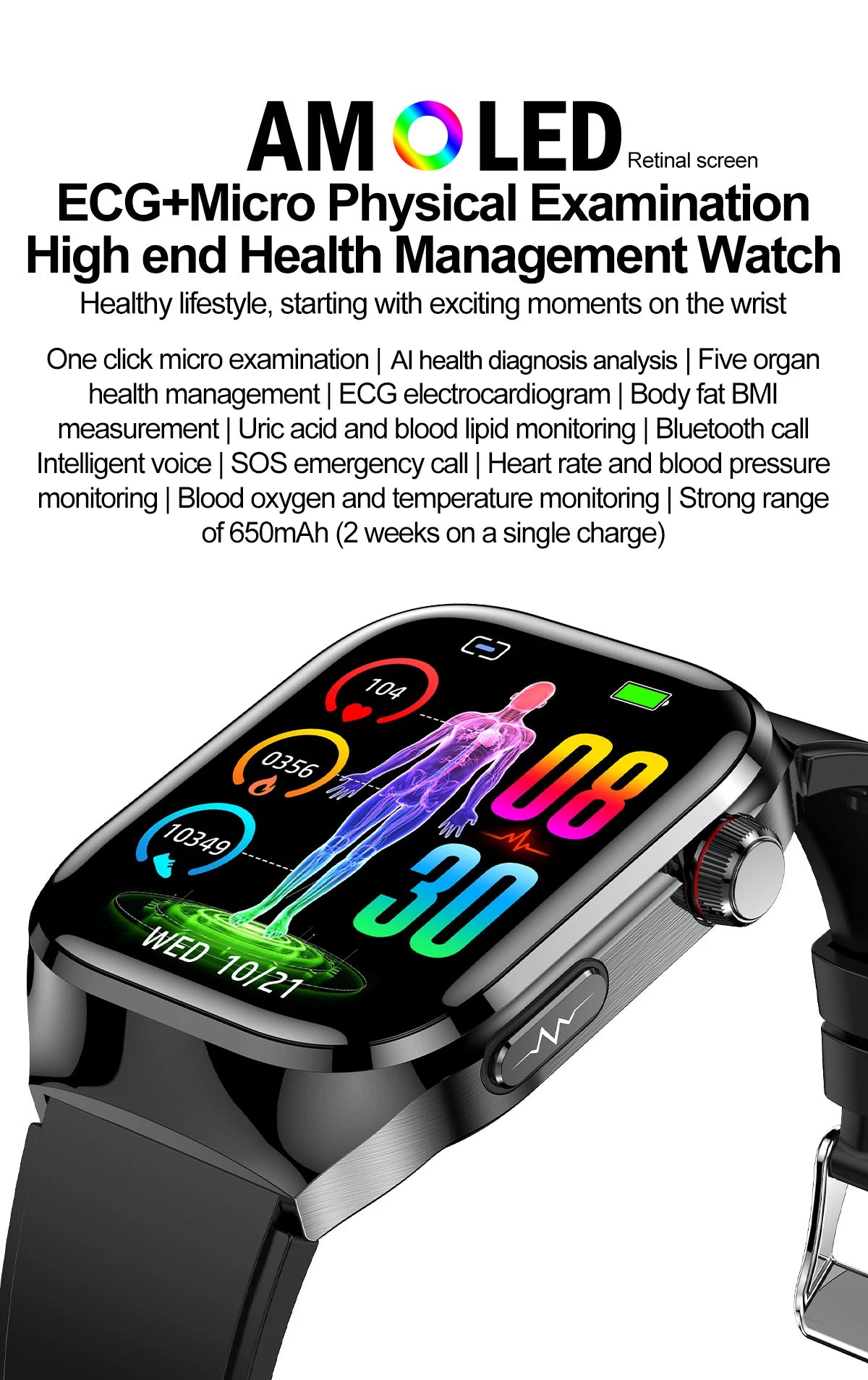 Novo 2025 para Huawei Três altas pressão arterial Smartwatch ECG Ácido Úrico Frequência Cardíaca Relógio Análise Corporal Monitoramento de Saúde Relógios