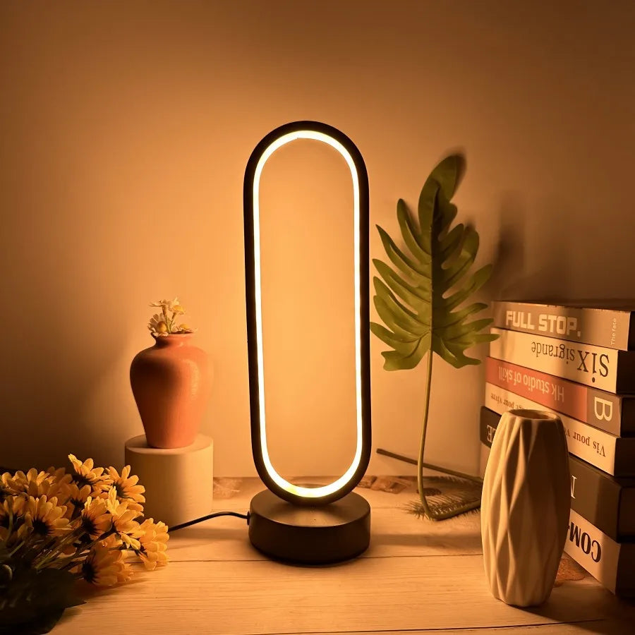 1 peça de lâmpada de anel moderna para quarto, sala de estar, três cores, lâmpada de cabeceira com escurecimento, luz noturna LED para escritório
