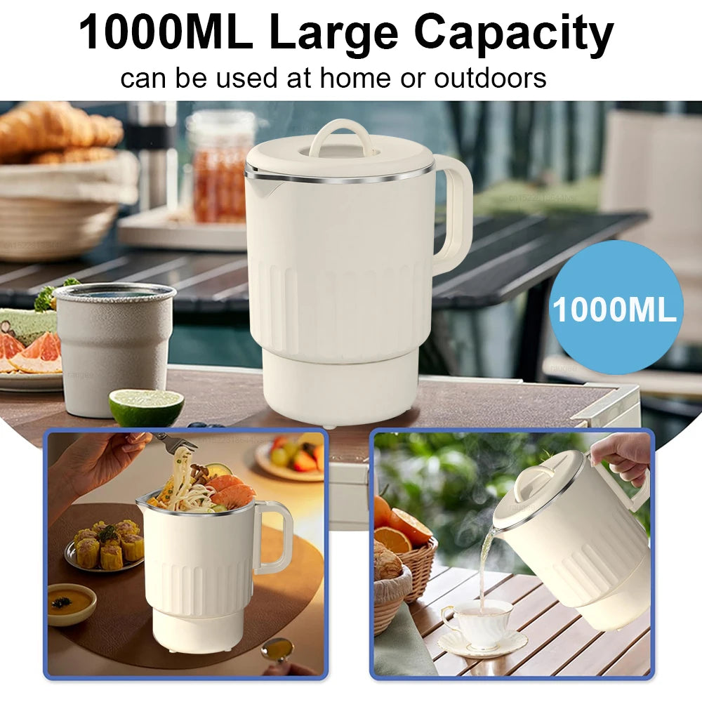 Chaleira elétrica de 1L para água fervente, café, leite, bule de chá, chaleira dobrável, aquecedor de água para viagem, termostato, chaleira dobrável para aquecimento