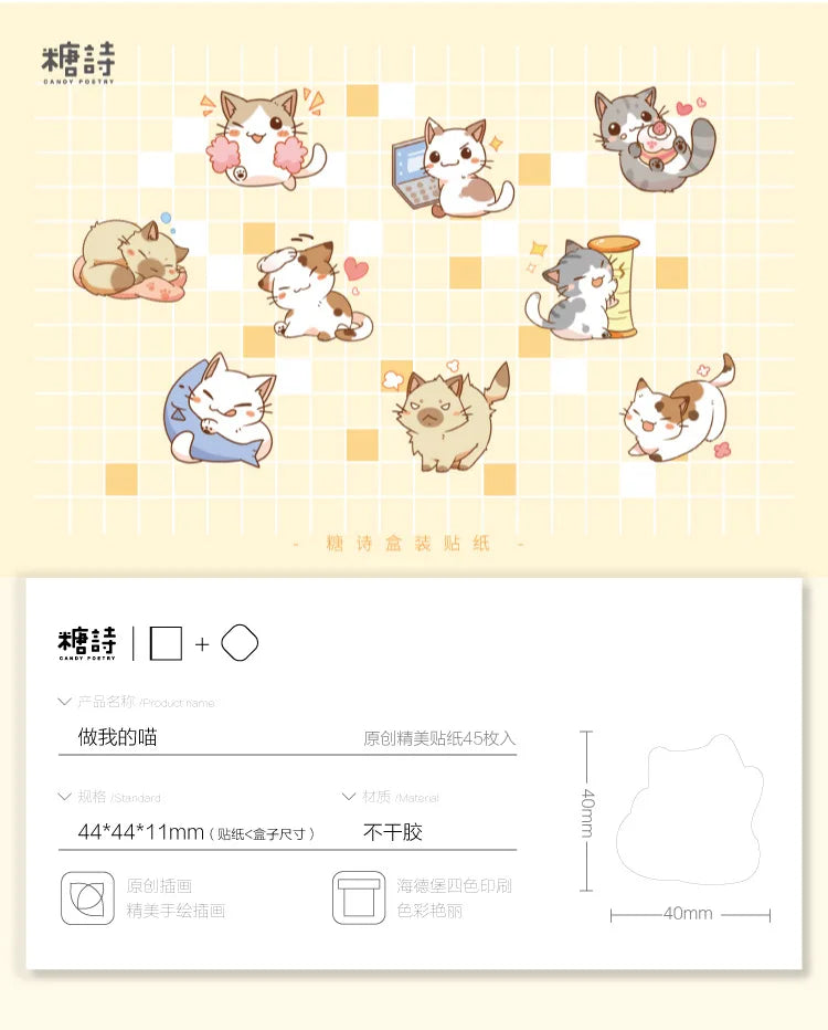 45 unidades/caixa Meus Gatos Travessos Kawaii Mini Adesivos de Papel Diário DIY Álbum de Scrapbooking Decoração Material Escolar Adesivos de Papelaria
