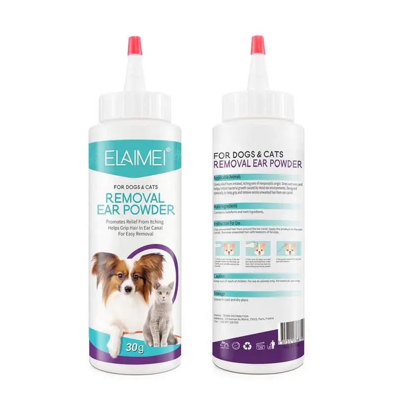 Pó para orelhas de cachorro 30g, pó para lavagem de orelhas, limpador seguro para cães, para orelhas saudáveis, remoção de odores, acessórios para animais de estimação, limpador de orelhas para coelhos e gatos