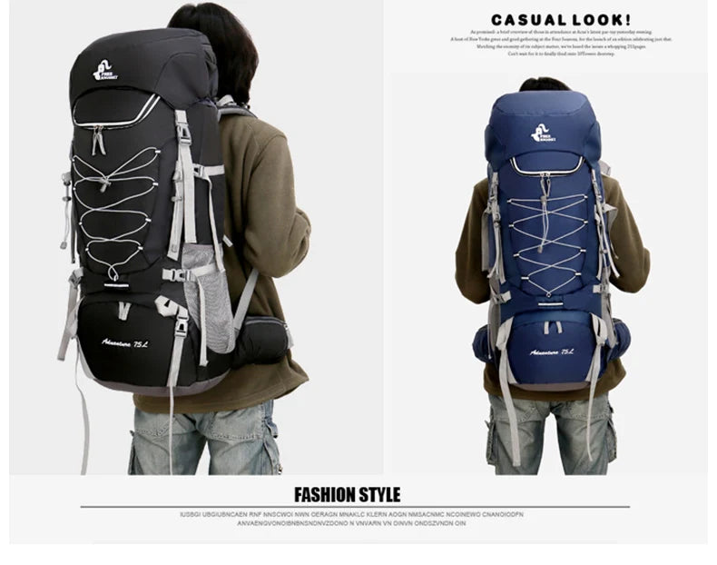 Mochila de acampamento 75L, bolsa esportiva de viagem com capa de chuva, escalada, montanhismo, trekking, mochila para atividades ao ar livre, bolsa de ombro para caminhada masculina