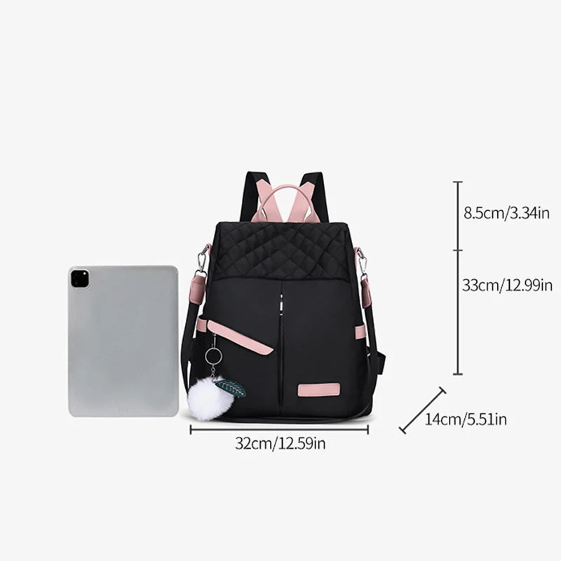 Mochila feminina de grande capacidade, bolsa de ombro à prova de roubo, elegante, feminina, viagem, Oxford, mochila de segurança preta