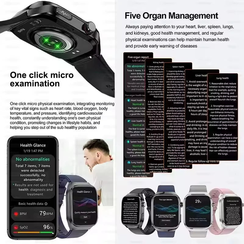 Novo relógio inteligente masculino com diagnóstico de IA e monitoramento de saúde, pressão arterial, ECG, ácido úrico, lipídios, BT Call, relógios inteligentes para HUAWEI