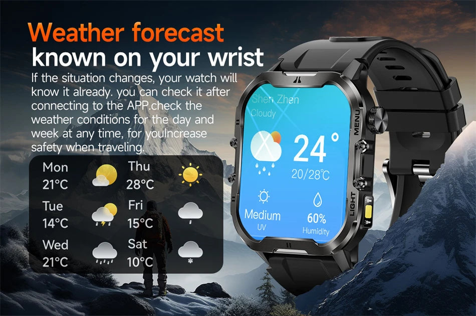 Novo relógio inteligente militar Xiaomi 2024 para homens, esportes ao ar livre, lanterna, fitness, monitor de saúde, 1,96" BT Call Smartwatch