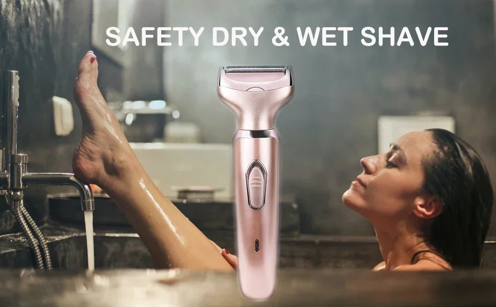 Aparador de pelos elétrico portátil 2 em 1, depilador, depilador facial feminino, área íntima, para remoção de pelos corporais, barbeador sexual, biquíni, púbico, rosa