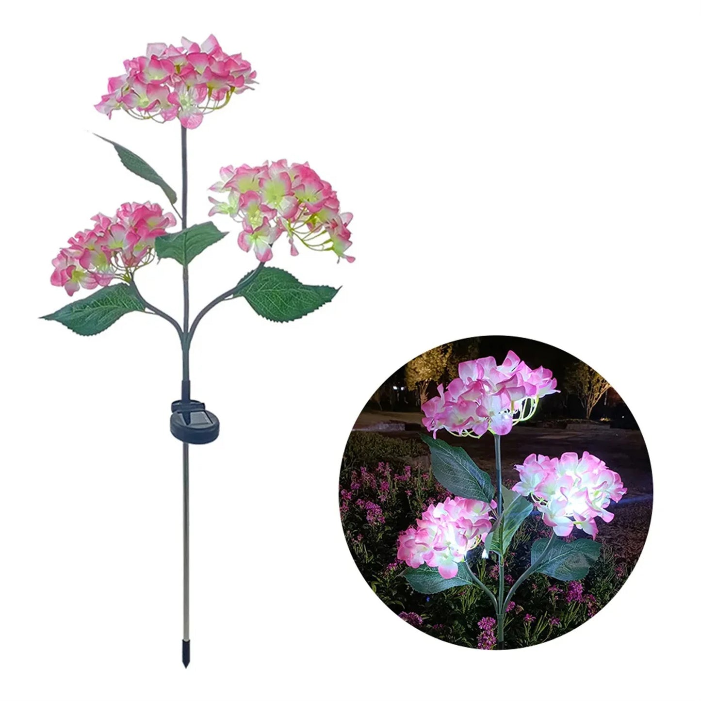 Luzes solares para jardim externo, luz solar à prova d'água, com flores de hortênsia, luzes LED para paisagens com energia solar