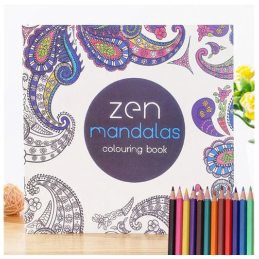 Livro de colorir Zen Mandalas com 128 páginas para adultos e crianças, para aliviar o estresse e matar o tempo, livro do jardim secreto com 12 lápis de cor