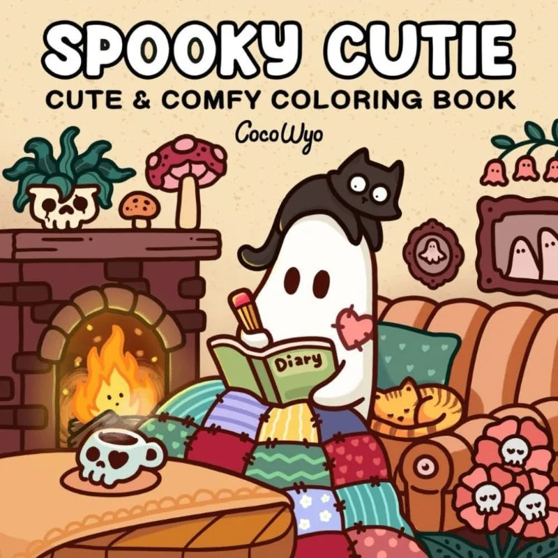 Livro de colorir fofinho assustador para adultos, adolescentes e crianças, com tema de Halloween, desenho e atividade divertida