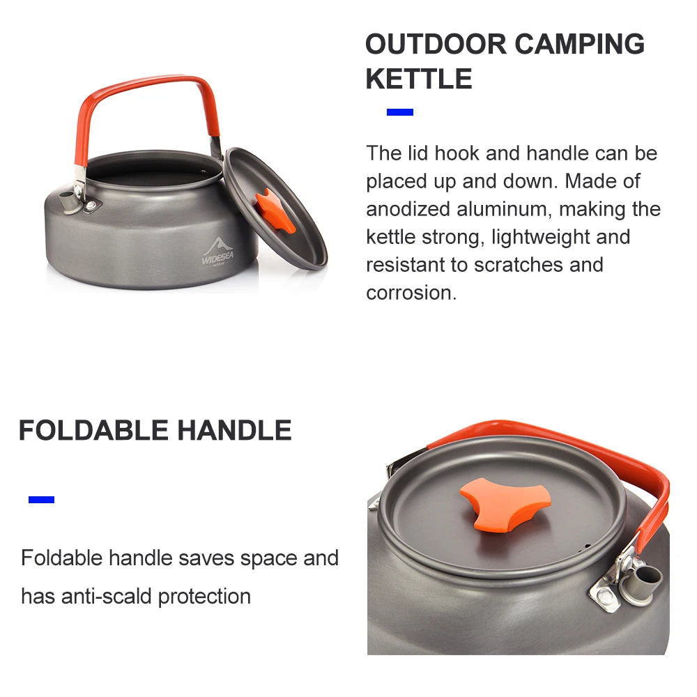 Chaleira de água Widesea 1,1L 2L 1,5L para acampamento, chaleira de café ao ar livre, utensílios de mesa, conjunto de piquenique, equipamentos, utensílios de cozinha para turismo
