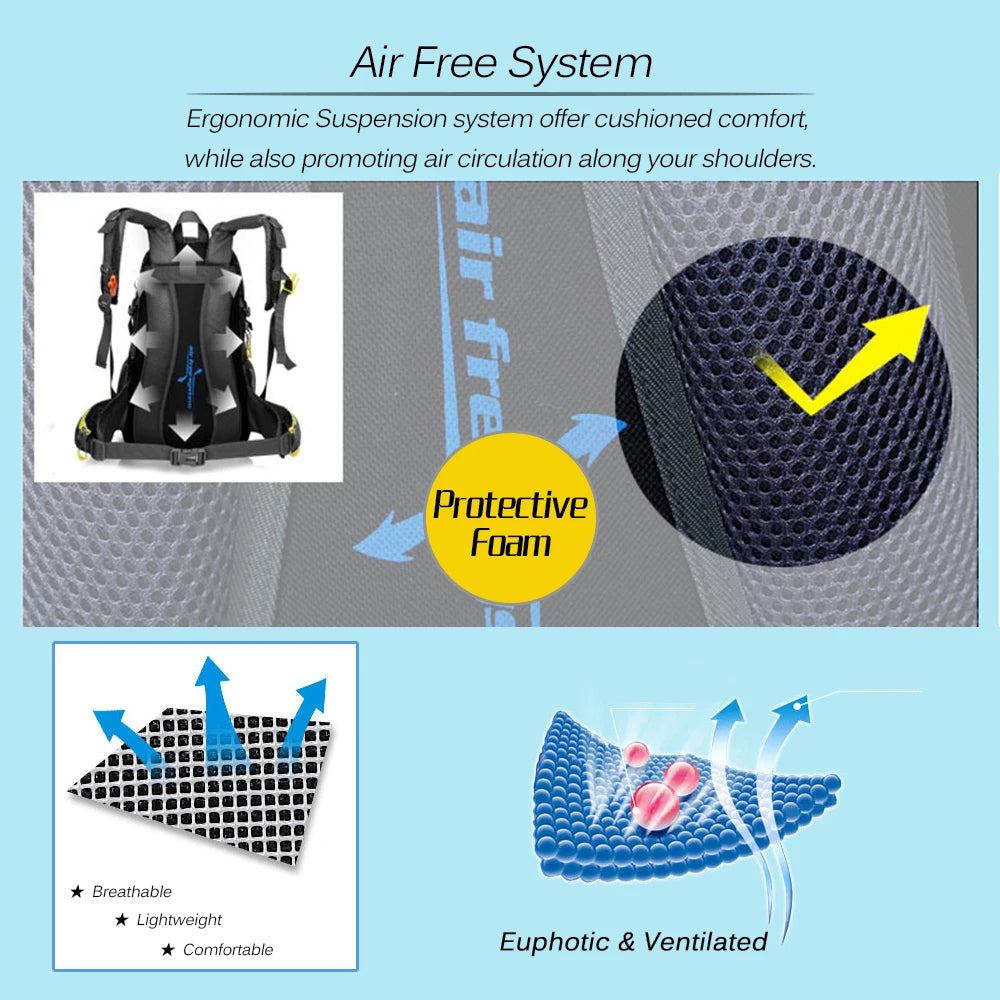 Mochila de viagem resistente à água de 40L para acampamento, caminhada, laptop, mochila de caminhada, escalada, mochilas para homens e mulheres, suprimentos para caminhada