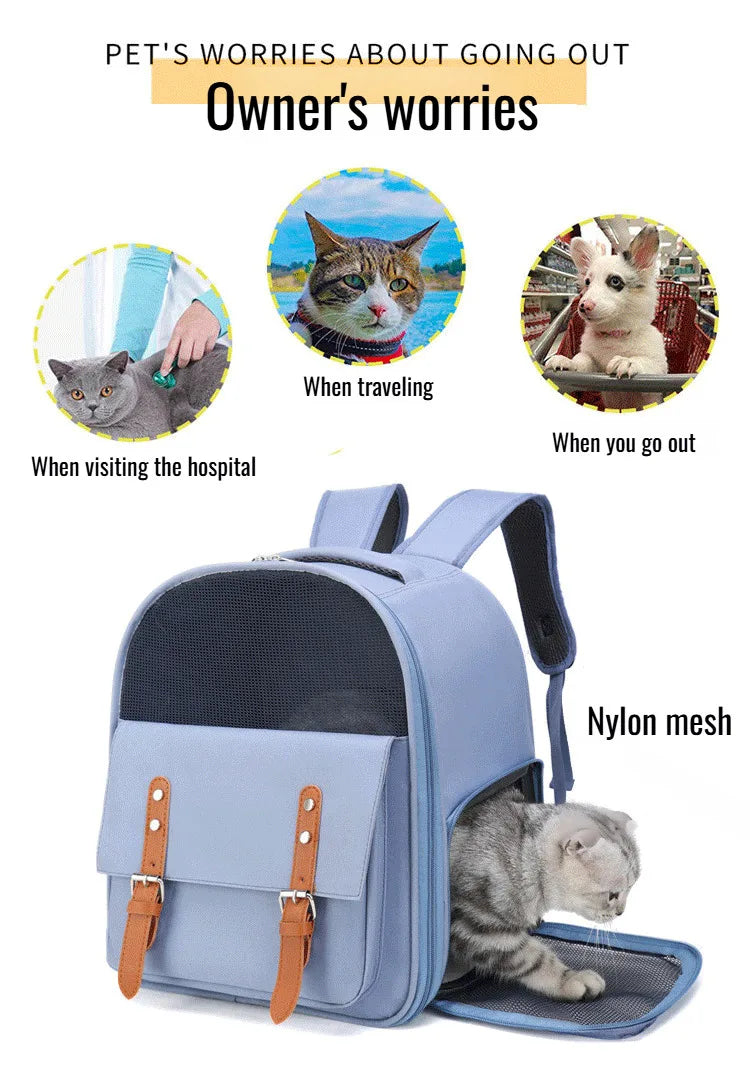 Mochila para gatos de grande capacidade para atividades ao ar livre - Mochila portátil de ombro para animais de estimação, respirável, confortável para viagens/caminhadas, fácil de transportar