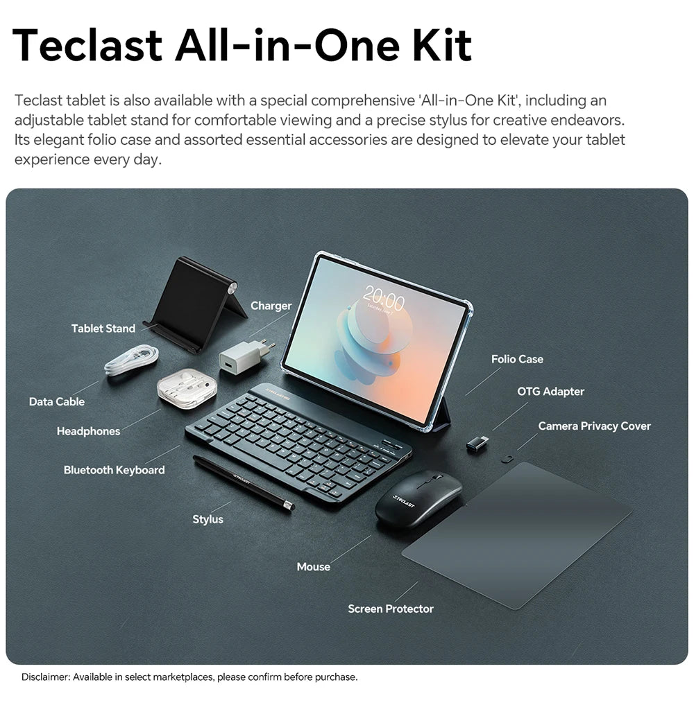 Tablet Teclast P30T Android 15 10.1" IPS Max 12GB RAM 128GB ROM T606 8-core 6000mAh Teclado/Capa/Mouse/Caneta/Fone de Ouvido/Suporte