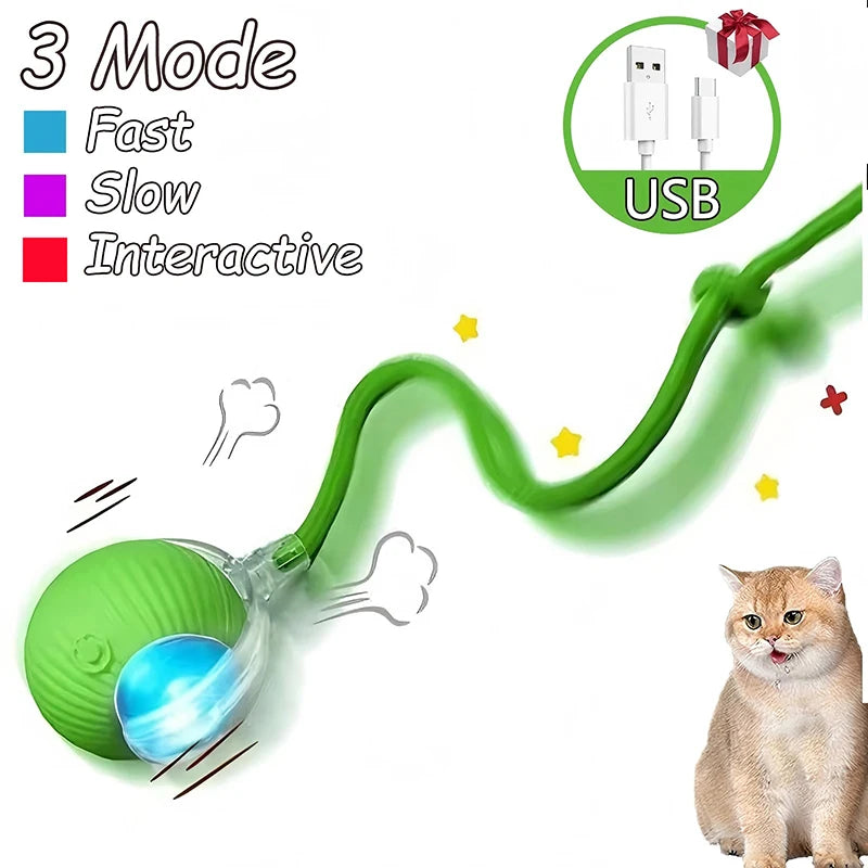 Bola de brinquedo interativa para gatos, bola rolante automática, rabo falso, brinquedo elétrico inteligente recarregável para animais de estimação, treinamento para cães e gatos, imitação de rato