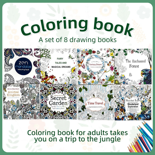 1 conjunto de 8 livros de colorir avançados para adultos, para melhorar a concentração, com padrões altamente difíceis, para brincar livremente, presentes da moda