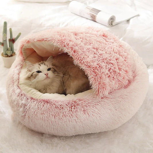 Cama para cães e gatos, colchão para animais de estimação, quente, macia, de pelúcia, com capa, ninho redondo, caverna para cães pequenos e gatinhos