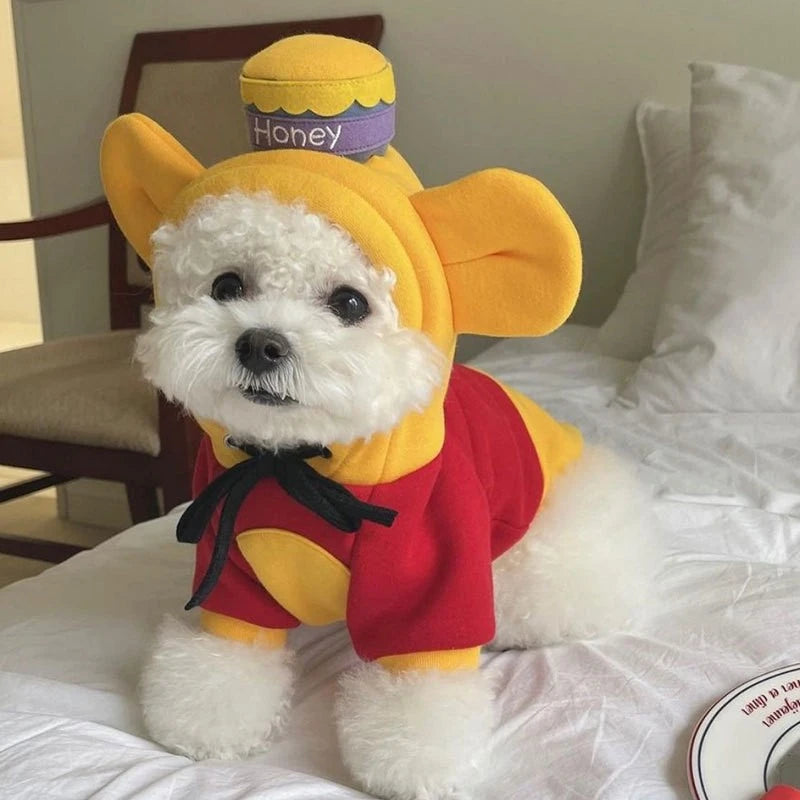 Moletom com capuz para gatos de estimação, outono e inverno, lã quente, cosplay de animais, macacão para cães pequenos, roupa engraçada para gatinhos de Halloween