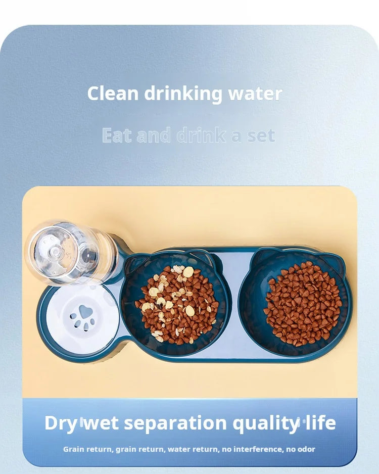 Tigelas para animais de estimação com alimentador de água, design 3 em 1 para orelhas, conjunto de tigelas de água e comida para gatos com garrafa de água por gravidade para proteção do pescoço
