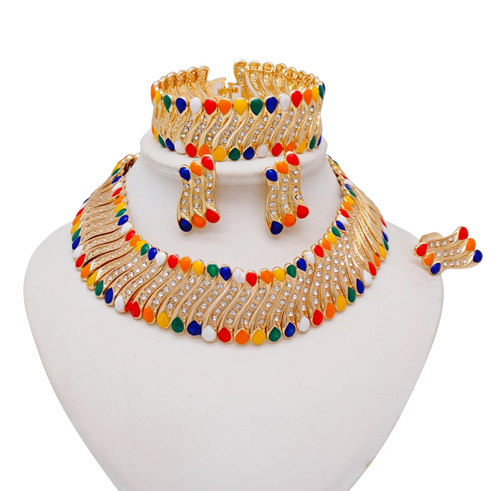 Conjuntos de joias finas 2023 para mulheres, presentes de casamento, colar, pulseira, brincos, anel, joias com contas africanas
