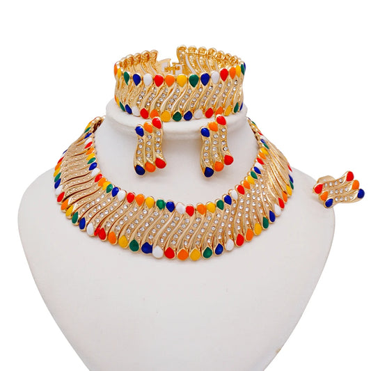 Conjuntos de joias finas 2023 para mulheres, presentes de casamento, colar, pulseira, brincos, anel, joias com contas africanas