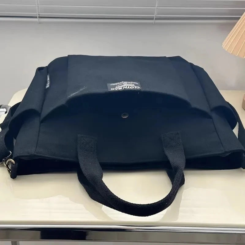 Bolsa tote portátil urbana minimalista, grande capacidade, para estudantes, de lona horizontal, com um ombro, diagonal e transversal