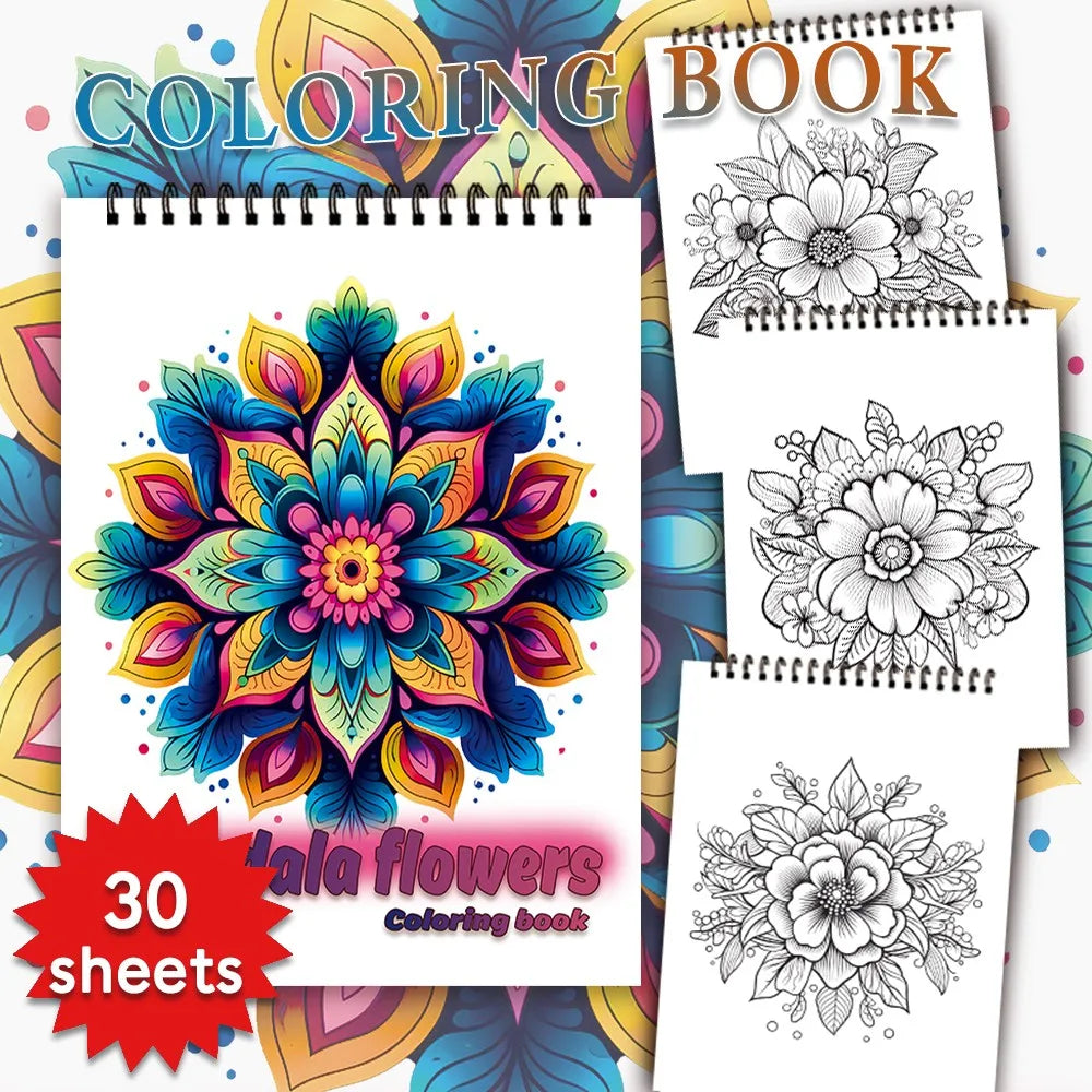 Livro de colorir em espiral - 30 folhas, livro de colorir para adultos, 11,2 x 8,3 polegadas, papel grosso de 100 g, livro de desenho, presente de boas-vindas para o feriado