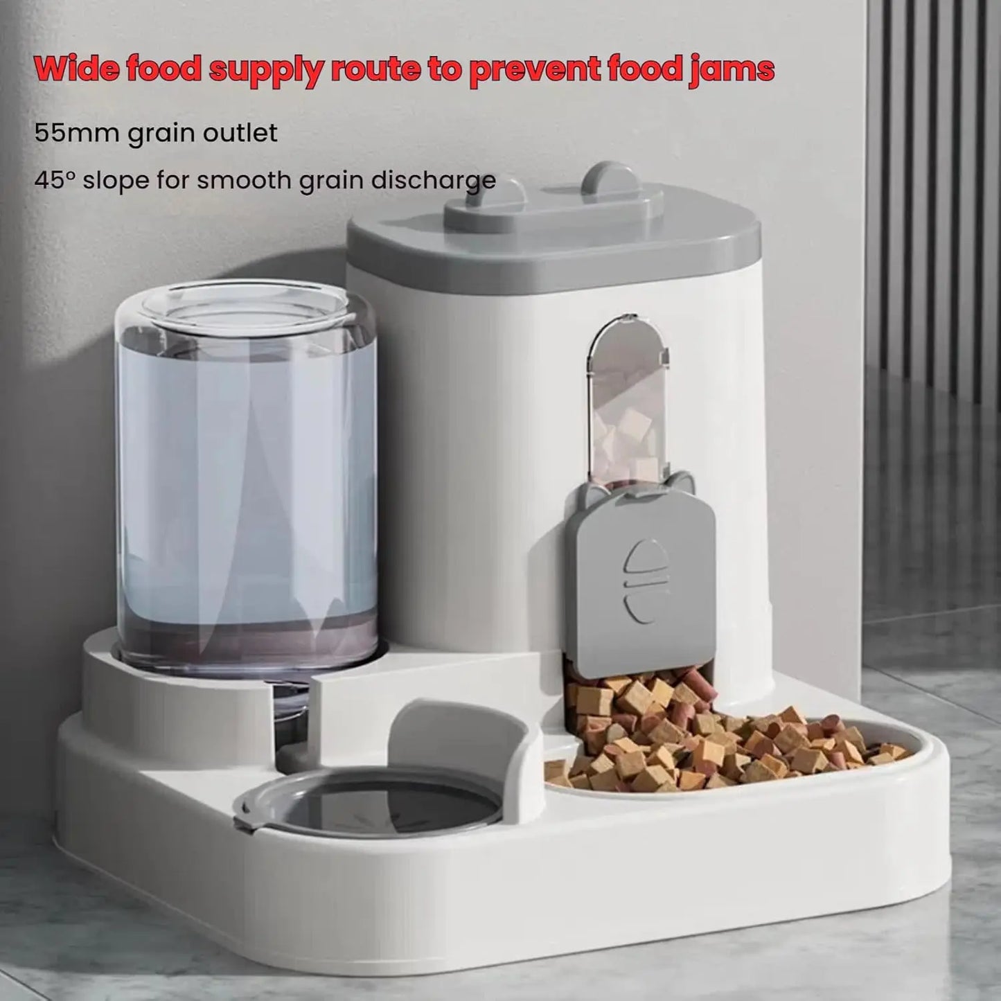 1.6L+0.8L Automatic Pet Feeder and Water Dispenser Combination Large Capacity Wet and Dry Separation Design Cat Dog Food Bowl