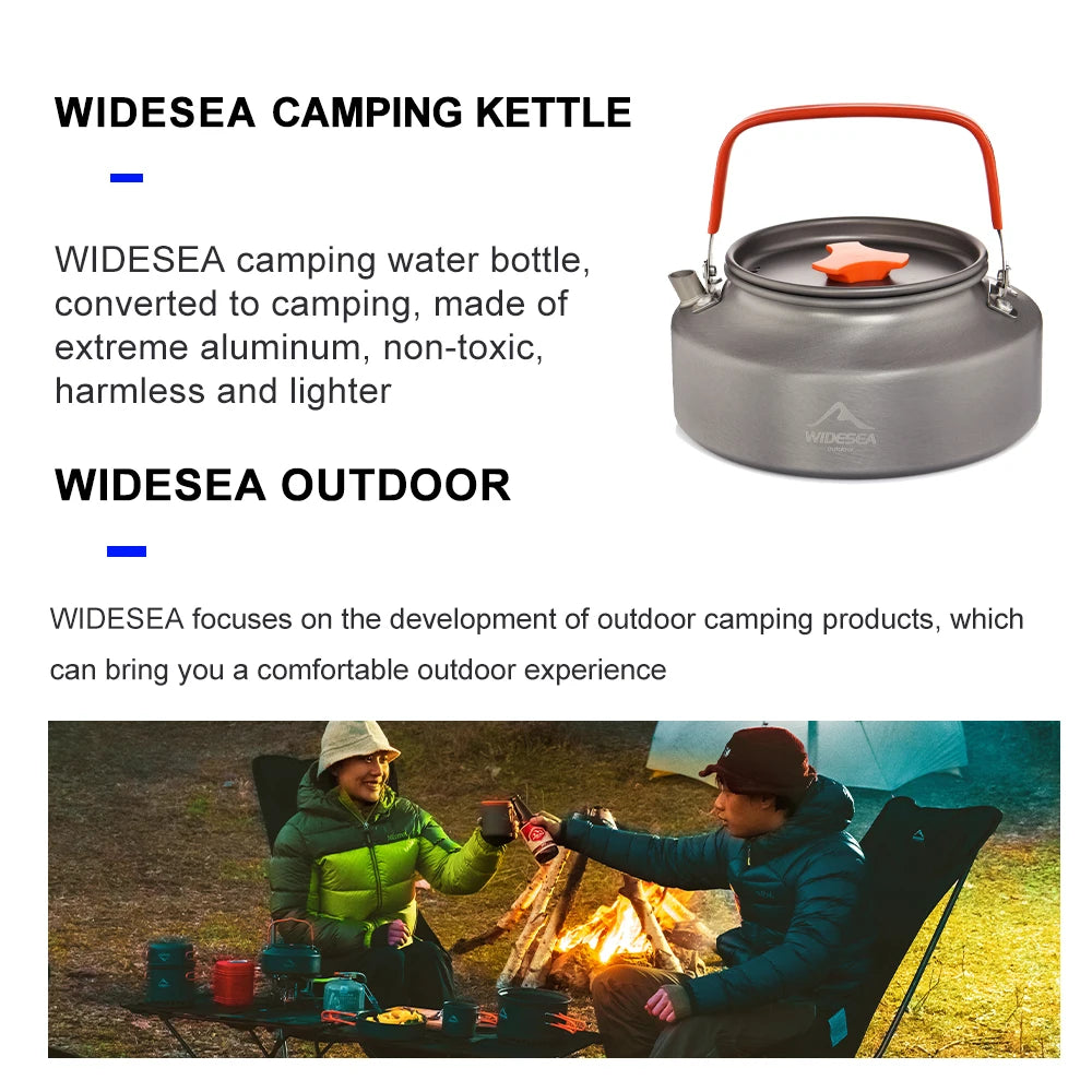 Chaleira de água Widesea 1,1L 2L 1,5L para acampamento, chaleira de café ao ar livre, utensílios de mesa, conjunto de piquenique, equipamentos, utensílios de cozinha para turismo