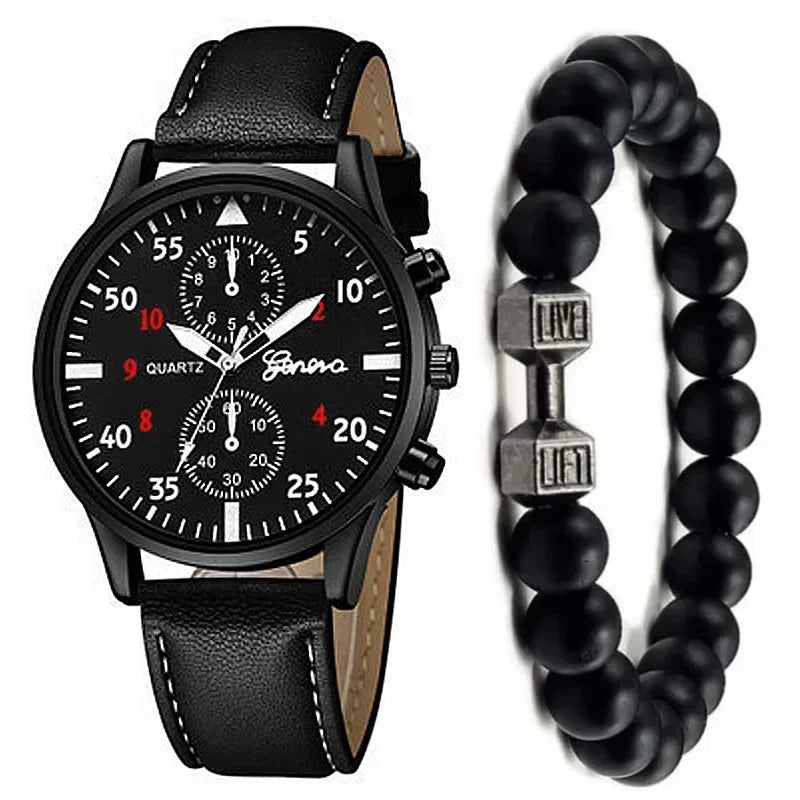 Conjunto de relógios esportivos masculinos 4/2/1 peças, relógio de pulso de quartzo luxuoso com pulseira de couro marrom, relógio casual masculino (sem caixa)